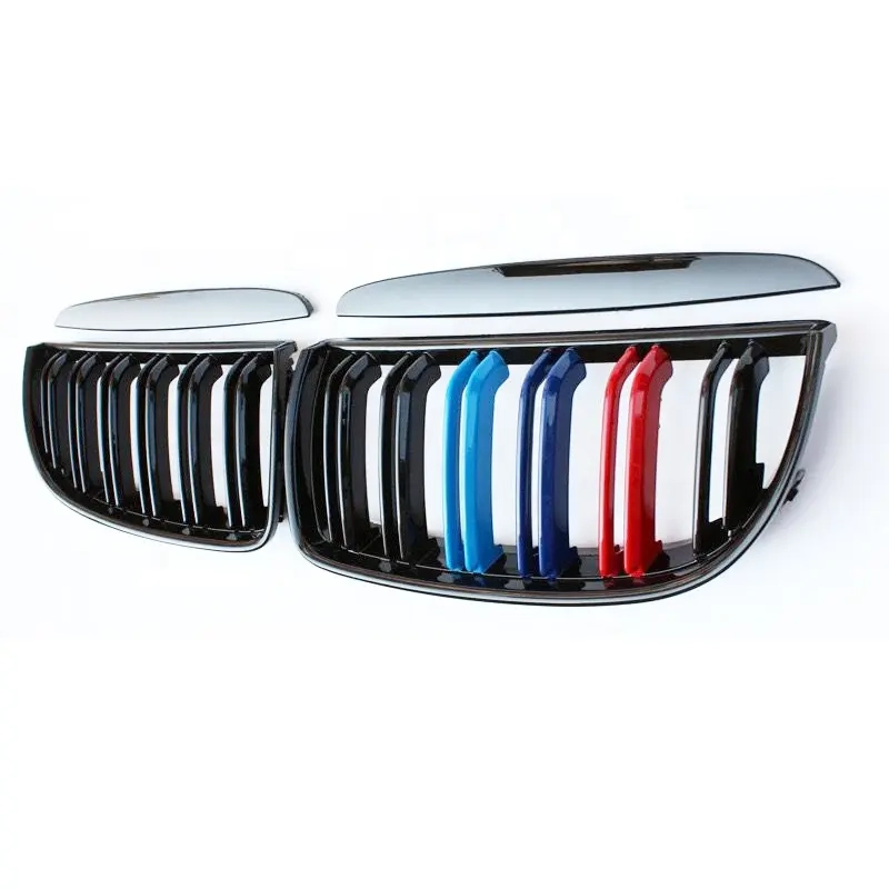 BMW 3 serijos 4 durų E90 2008 2009 2010 2011 m. grotelės su dviguba linija ir trimis spalvomis (1)