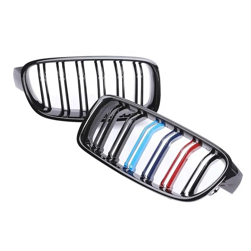 Para BMW F30 serie 3 2012 2013 2014 2018 2019 Parrilla de admisión del parachoques delantero doble línea tres colores (1)