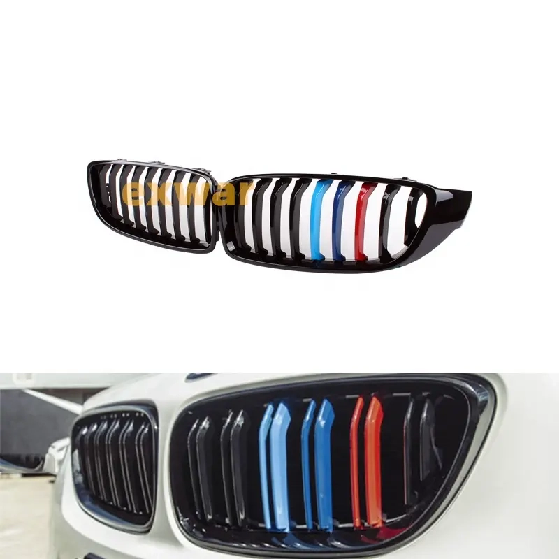 Para BMW F32 serie 4 2013 2014 2019 2020 Parrilla de admisión del parachoques delantero doble línea tres colores (2)