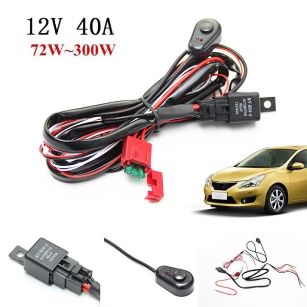 12V Car LED Light Bar Wire 40A Wiring Harness Relay Loom Cable (1)