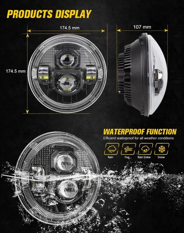 12V 7 Inch Round Led Headlamp
