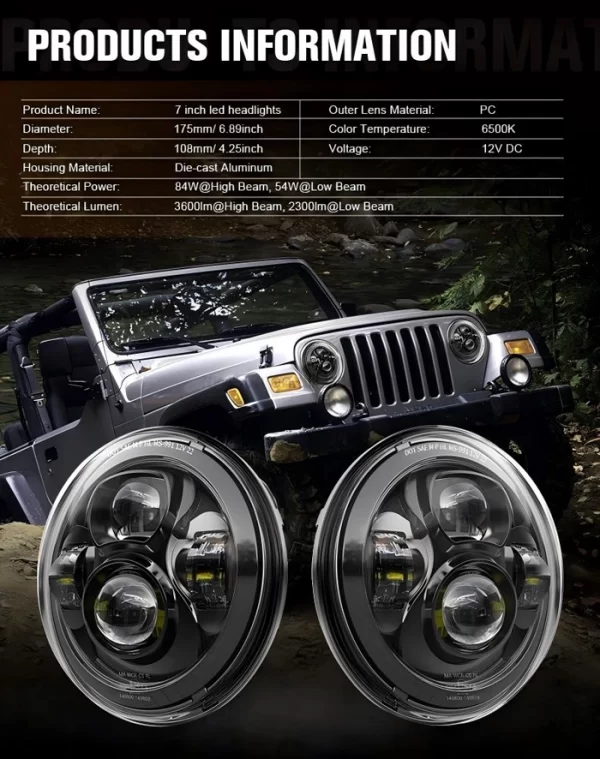 Liwiny 7'' Round LED Headlight Assembly (1)(1)